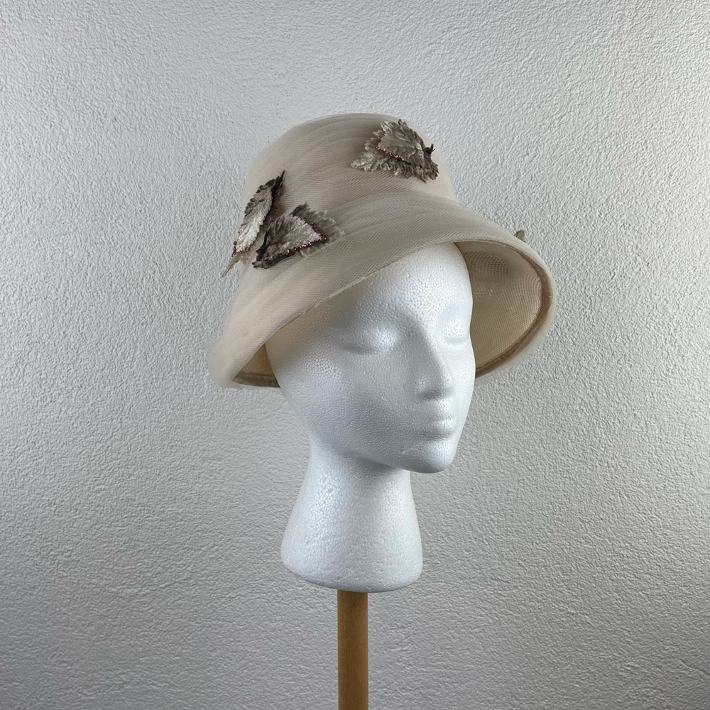 Vintage l 60s Doris Tulle Velvet Glitter Leaves Audrey Hepburn Lampshade Hat Mod